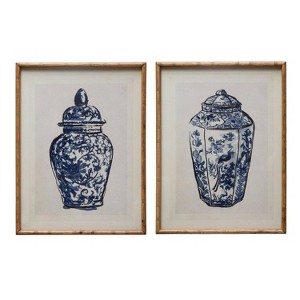 Storied Home (Set of 2) Wood Framed Ginger Jar Wall Art Set with Glass Cover: Modern Vertical Canvases, Sawtooth Back Mount - 1 of 4