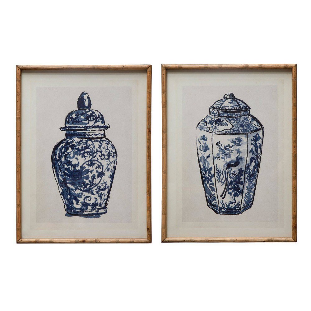 Photos - Wallpaper Storied Home  Wood Framed Ginger Jar Wall Art Set with Glass Cov(Set of 2)