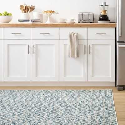 Melange Diamond Blue Synthetic Machine Washable Rug, 2x3