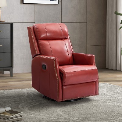 Hesperides Genuine Leather Manual Swivel Recliner With Nailhead Trims