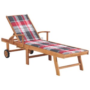 VidaXL Sun Lounger with Red Check Pattern Cushion Solid Teak Wood - 1 of 4