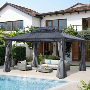 12x16 FT Outdoor Patio Gazebo Canopy,Double Roof Canopy with Netting and Curtains,Canopy with Aluminum Frame Polycarbonate Roof-Coolbibila - 1 of 4