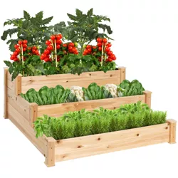 Best Choice Products 3-Tier Fir Wood Raised Garden Bed Planter Kit for Plants, Vegetables, Outdoor Gardening - Natural