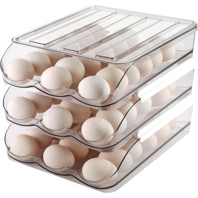 Automatic Rolling Egg Storage Container for Refrigerator, 2-Layer Large Capacity Organizer with Clear Lid