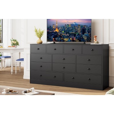 Homhougo Dresser for Bedroom,12 Drawer Dressers & Chests of Drawers, Wood Storage Drawer Dresser with Power Outlet, 61 Inch Black