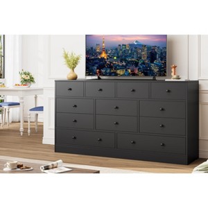 Homhougo Dresser for Bedroom,12 Drawer Dressers & Chests of Drawers, Wood Storage Drawer Dresser with Power Outlet, 61 Inch Black - 1 of 4