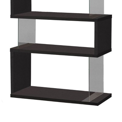 Contemporary Zigzag 63" Black Bookshelf with Glass Supports