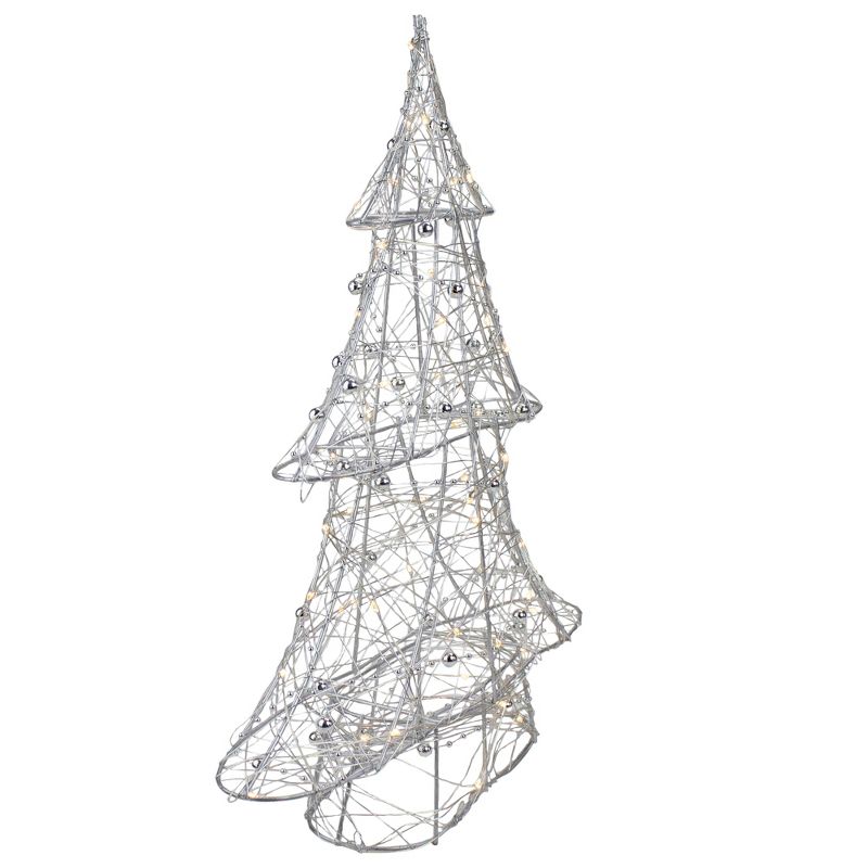 Northlight 15.25" LED Lighted B/O Silver Wire and Bead Christmas Tree - Warm White Lights, 3 of 4