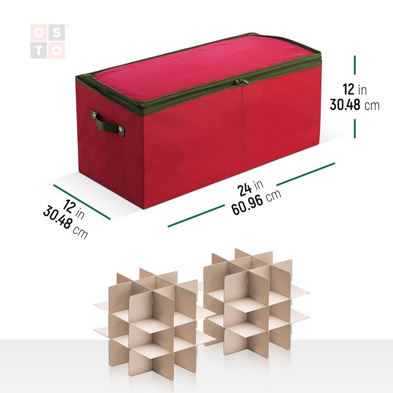 OSTO Christmas Ornament Storage Box Stores Up to 54 Holiday Ornaments of 4” Non-Woven Fabric with Carry handles, 2-way zipper, and Card Slot, 3 of 5