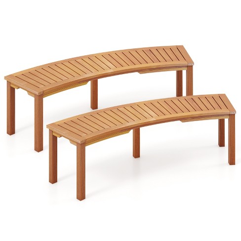 Tangkula Outdoor Curved Bench Set of 2 Acacia Wood Fire Pit Bench w/Slatted Seat Patio Backless 2-Person Seating for Porch Yard - image 1 of 4