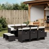 vidaXL 11-Piece Patio Dining Set - Black Poly Rattan with Cushions for Garden/Backyard/Patio - Includes Glass Tabletop, Foldable Chairs & Stools - 2 of 4