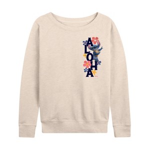 Women's - Lilo and Stitch - Aloha Stitch Lightweight French Terry Wide Neck Long Sleeve Shirt - 1 of 4