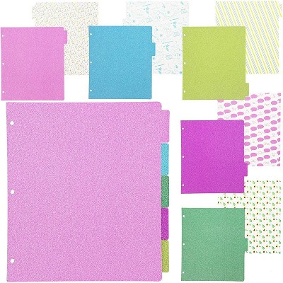 Paper Junkie 10 Sets White 3 Ring Glitter Paper Binder Dividers with 5 Tabs, 9.5 x 11 in