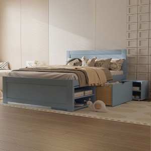 Full Bed with Drawer, Two Shelves - Gray - 1 of 3