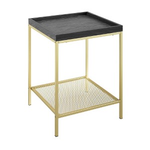 Glam Square Tray Side Table with Metal Mesh Shelf Graphite/Gold - Saracina Home, Grey/Gold