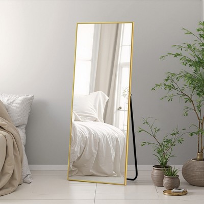 Vynxaria 65"×23.2" Aluminum alloy metal frame wall-mounted full-length mirror for porch,bathroom vanity mirror,floor-to-ceiling mirror,Gold