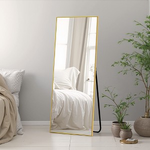 Vynxaria 65"×23.2" Aluminum alloy metal frame wall-mounted full-length mirror for porch,bathroom vanity mirror,floor-to-ceiling mirror,Gold - 1 of 4
