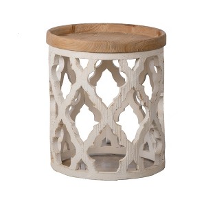 GlasFlength Patio End Tables, Wooden Side Table, Round Accent Table with Weather Resistant, Patio Furniture, White 19.7"*19.7"*23" - 1 of 1