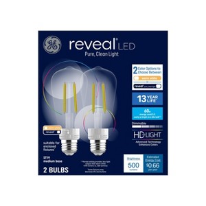 GE 2pk 60W Color Select ST19 LED Edison Light Bulbs: Dimmable E26 Base, 500 Lumens, 2700K, 5.5W, 13.7-Year Life - 1 of 4