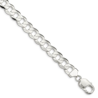Black Bow Jewelry Men's 9.75mm Sterling Silver Solid Concave Beveled Curb Chain Necklace