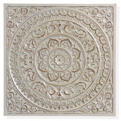 Lara Antique Wooden Wall Mandala Plaque Gray - StyleCraft: Bohemian Decor, Abstract Art, 23x23"