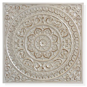 Lara Antique Wooden Wall Mandala Plaque Gray - StyleCraft: Bohemian Decor, Abstract Art, 23x23" - 1 of 3