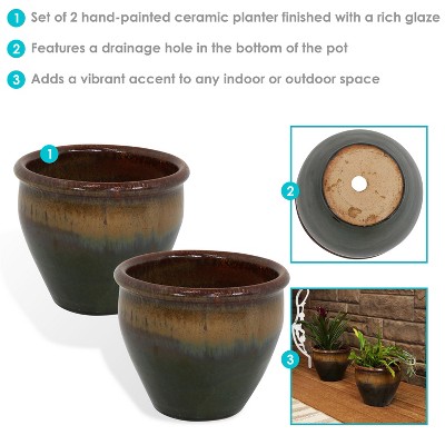 Forest Lake Green Glazed Ceramic Indoor/Outdoor Planter Set - 9"