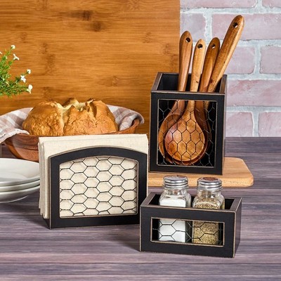 Black Square MDF and Metal Rustic Farmhouse Utensil Holder