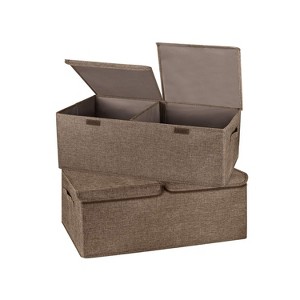 Aoibox 2 Pack Collapsible Linen Storage Boxes with Lids Handles Removable Divider Small Coffee Bins for Closet Office - 1 of 4