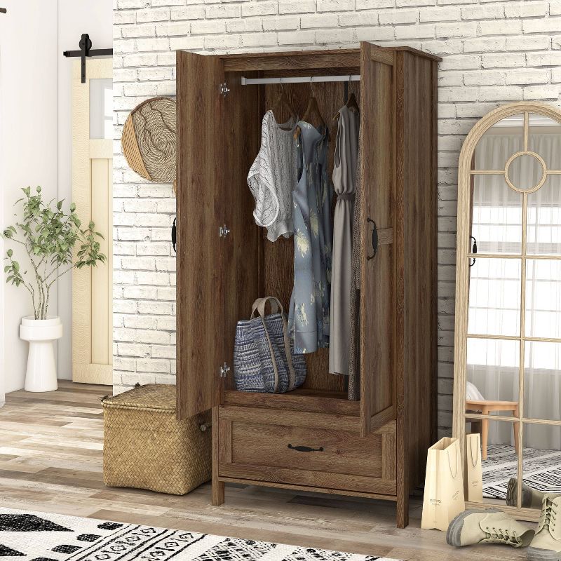 Nurembo 1 Drawer Wardrobe Closet Distressed Walnut - HOMES: Inside + Out, 5 of 16
