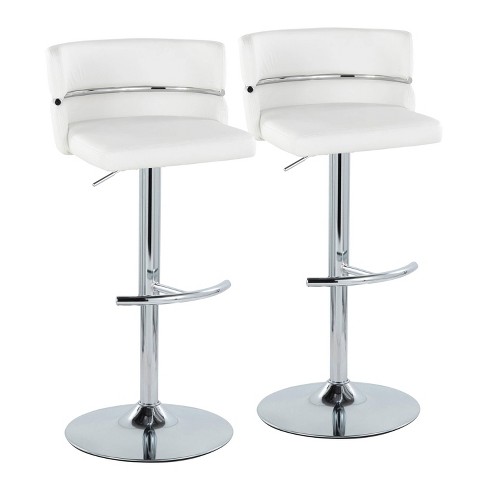 Set of 2 Cinch Adjustable Barstools Chrome/White - LumiSource: Swivel, Upholstered Faux Leather, Metal Frame - image 1 of 4