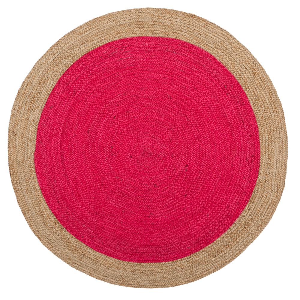 Fuchsia/Natural Solid Woven Round Area Rug 5' - Safavieh