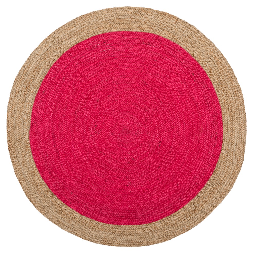 Fuchsia/Natural Solid Woven Round Area Rug 5' - Safavieh