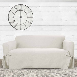 Farmhouse Basketweave Loveseat Slipcover - Sure Fit - 1 of 4