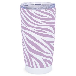 Elanze Designs 20 oz Stainless Steel On the Go Insulated Travel Tumbler With Push Top Lid, Lavender Zebra Print White - 1 of 4