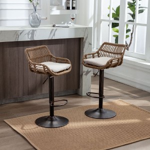 Okak Modern Swivel Rattan Bar Stools (Set of 2),Adjustable Height Counter Stools for Kitchen,Café,Restaurant - 1 of 4