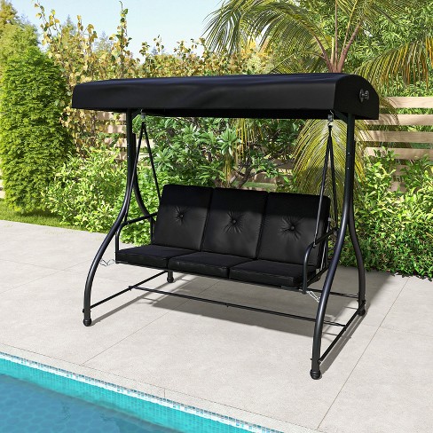 Costway 3 seat Outdoor Converting Patio Swing Glider Adjustable Canopy Porch Swing Black Target