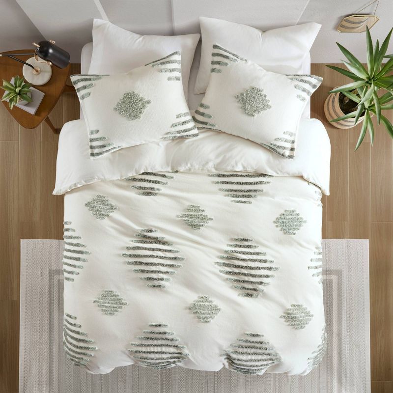 3pc Tahli Cotton Blend Chenille Duvet Cover Set Green/Ivory - Ink+Ivy, 1 of 12