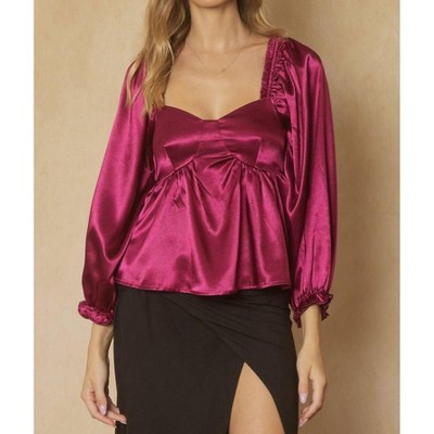 Women's Satin Bubble Sleeve Blouse - entro