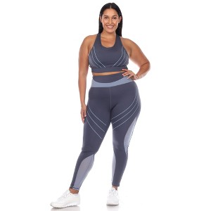 Plus Size Cut Out Back Mesh Sports Bra & Leggings Set - White Mark - 1 of 4