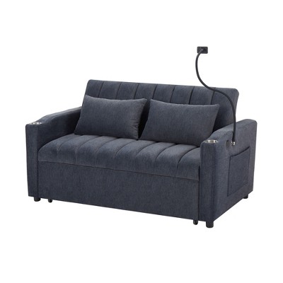 NicBex 55.9 Inch Convertible Sofa Bed Loveseat Sofa with 3 USB Ports,2 Side Pockets and Phone Holder for Living Room,Apartment,Office,Gray