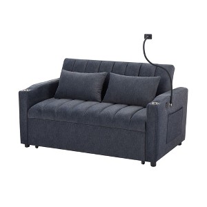 NicBex 55.9 Inch Convertible Sofa Bed Loveseat Sofa with 3 USB Ports,2 Side Pockets and Phone Holder for Living Room,Apartment,Office,Gray - 1 of 4