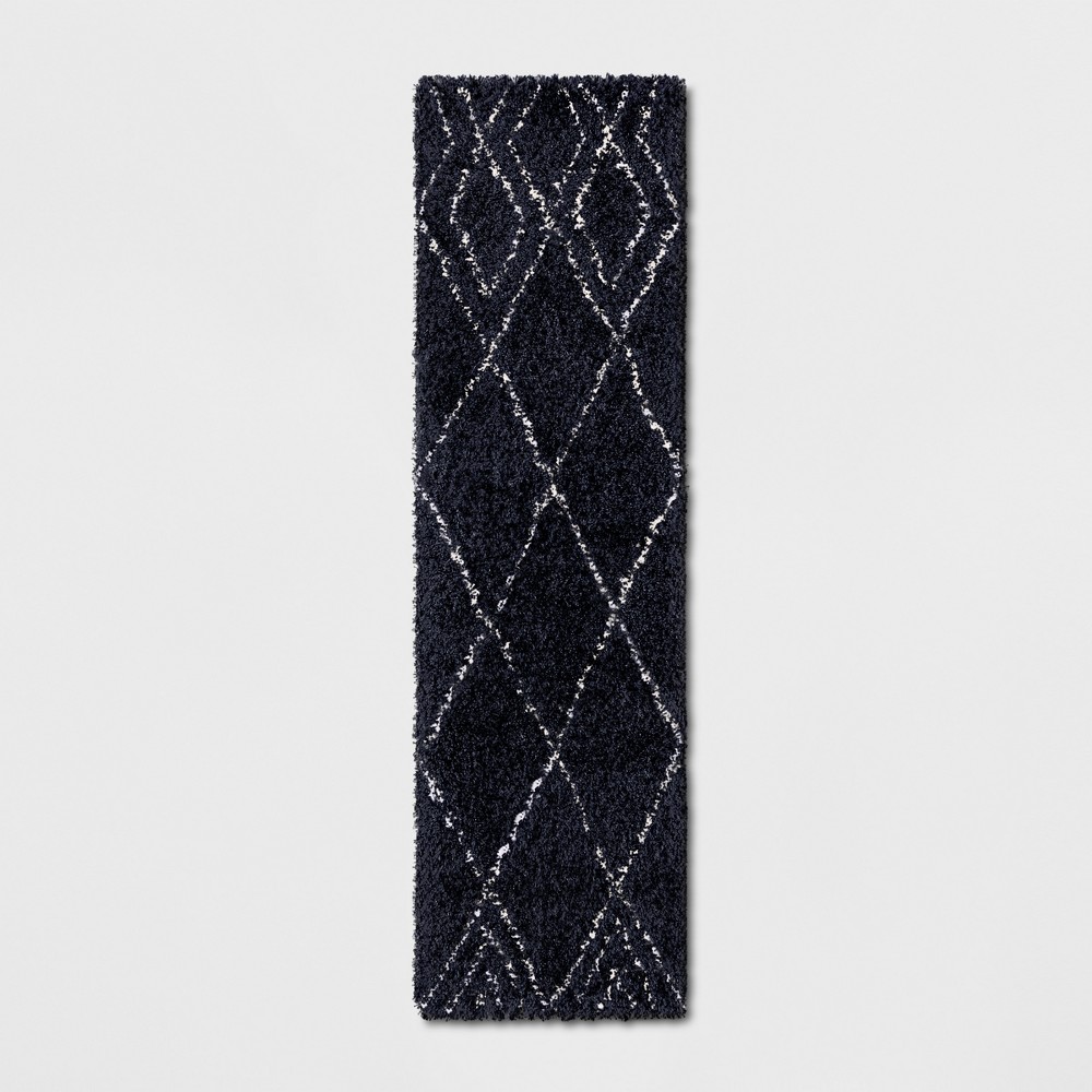  Diamond Patterned Shag Woven Accent Rug Navy