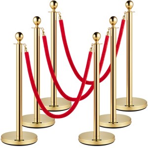 VEVOR Velvet Ropes and Posts, 5 ft/1.5 m Red Rope, Stainless Steel Gold Stanchion with Ball Top, Red Crowd Control Barrier Used for Theaters, Gold - 1 of 4