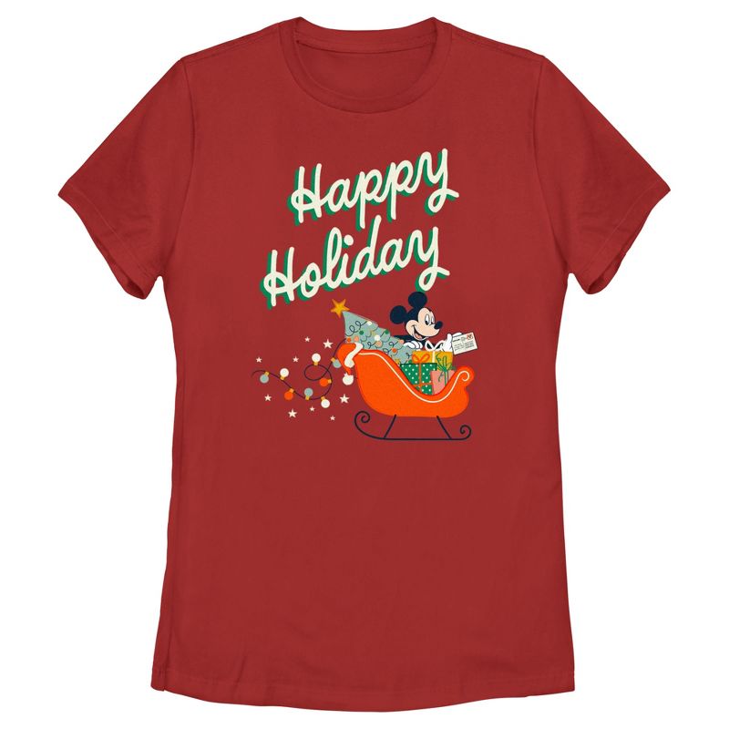 Women's Mickey & Friends Happy Holiday Sled T-Shirt, 1 of 5
