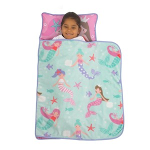 Everything Kids Pink and Aqua Mermaid Toddler Nap Mat with Pillow and Blanket - 1 of 4