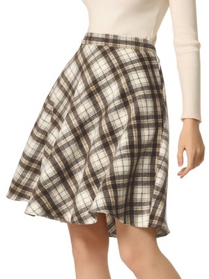 INSPIRE CHIC Women's Christmas Plaids Vintage Tartan Elastic Waist Knee Length A-Line Skirt