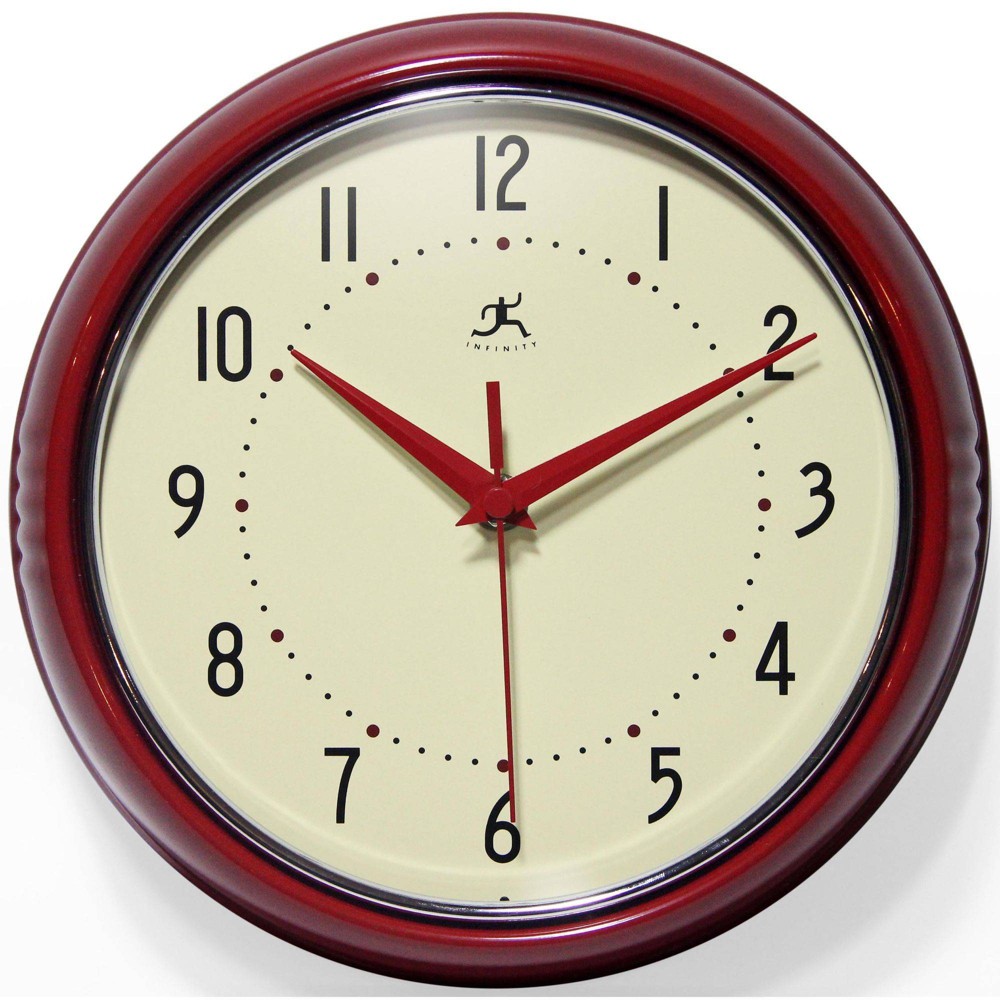 Photos - Wall Clock 9.5" Retro Metal  Red - Infinity Instruments