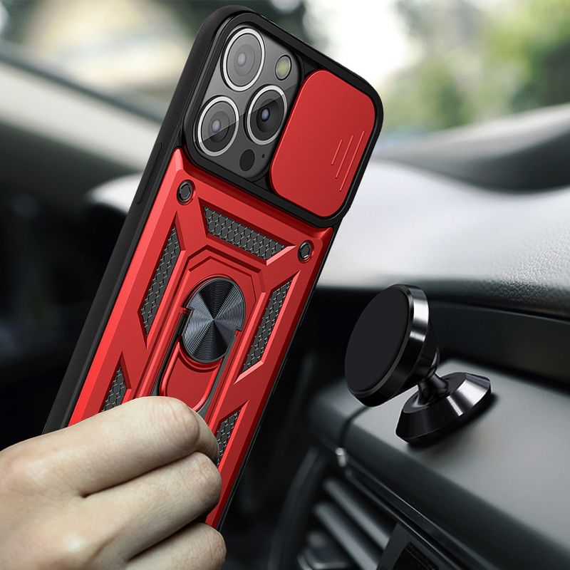 Reiko Kickstand Ring Holder & Slide Camera Cover Magnetic Car Mount for Apple iPhone 13 Pro Max in Red, 2 of 5