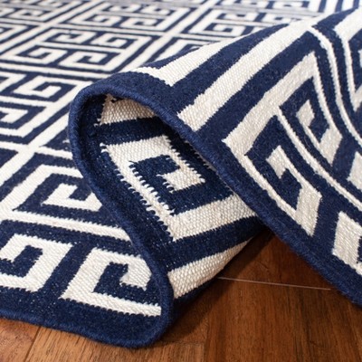 Navy and Ivory Geometric Wool Flat Woven Rectangular Rug 10' x 14'
